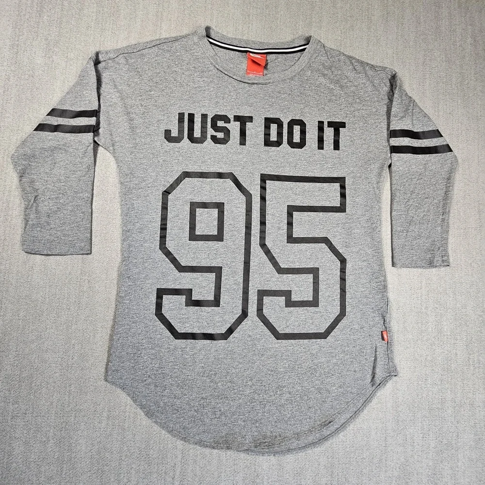 Nike‎ Men's Just Do It 95 Geay Cotton Blend Shirt 3/4 Sleeve Sz Small S